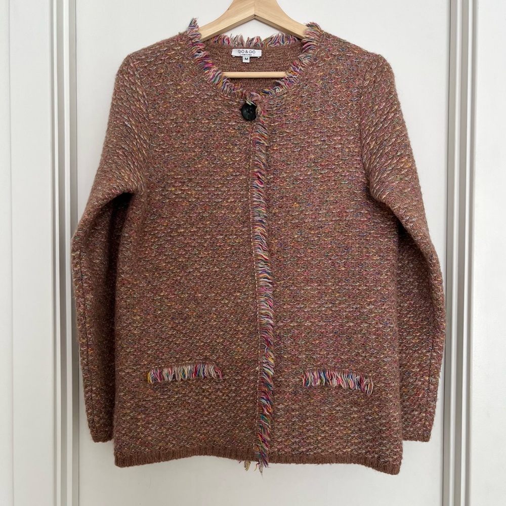 Gio & Gio Women's Knit Cardigan Sweater Size M Wool Blend Rainbow Boho Italian